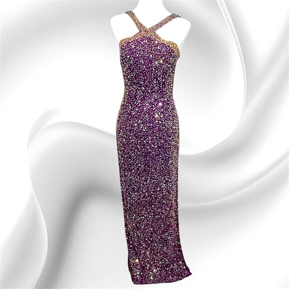 ✨ SCALA Plum and Gold Vintage Beaded Gown – Size Medium ✨ - Picture 1 of 16